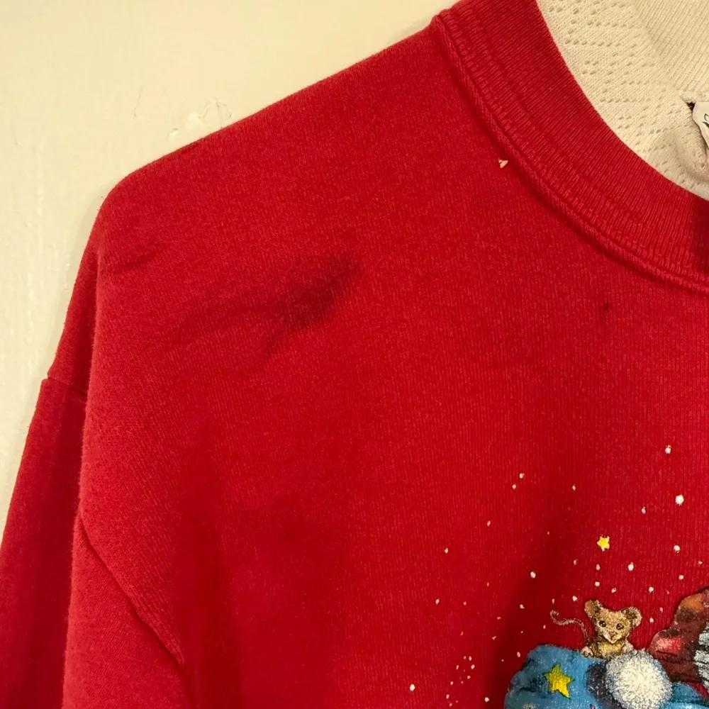 Vintage Morning Sun Santa Claws Cat Graphic Print Sweater Red Size Medium - Picture 3 of 9